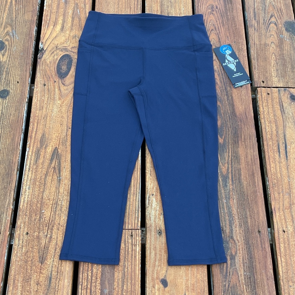 NWT Skechers Go Walk High Waist Capri Leggings In Navy Blue Size Medium